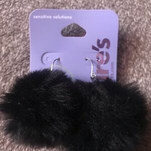 Claire's Black Fluffy Pom Pom Earrings